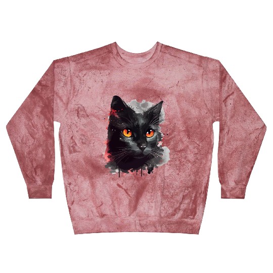 Black Cat Japanese Watercolor Mystery Gaze Blast Sweatshirts