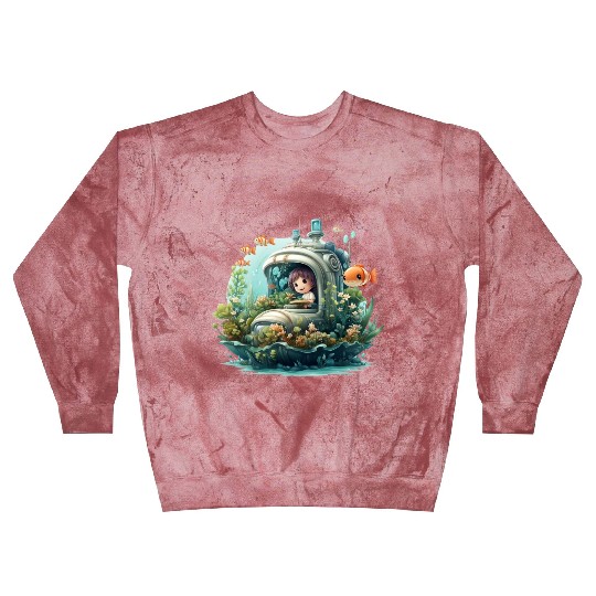 A delightful kawaii book submarine exploring Blast Sweatshirts