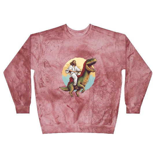 Jesus Riding a Dinosaur Meme Dino Lover Blast Sweatshirts