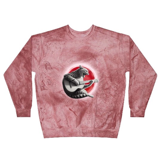 Rock Cat Playing Guitar Blast Sweatshirts under the red moon