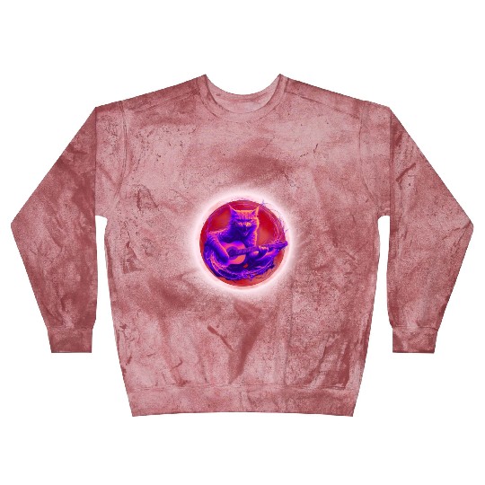 Rock Cat Playing Guitar Blast Sweatshirts under the red moon