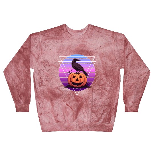 Raven Crow On Pumpkin Vaporwave Halloween Pagan Ae Blast Sweatshirts
