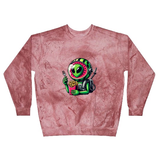 Alien with watermelon helmet eats fries Blast Sweatshirts