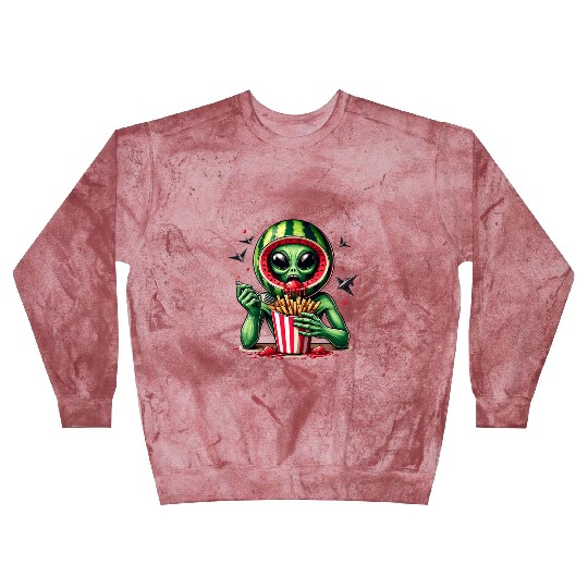 Alien with watermelon helmet eats fries Blast Sweatshirts