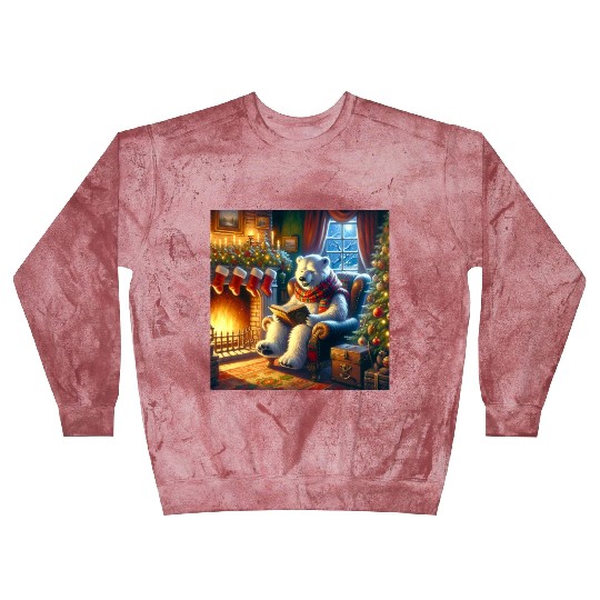 Winter Tales-Merry Cozy Bear Reading by Fireplace Blast Sweatshirts
