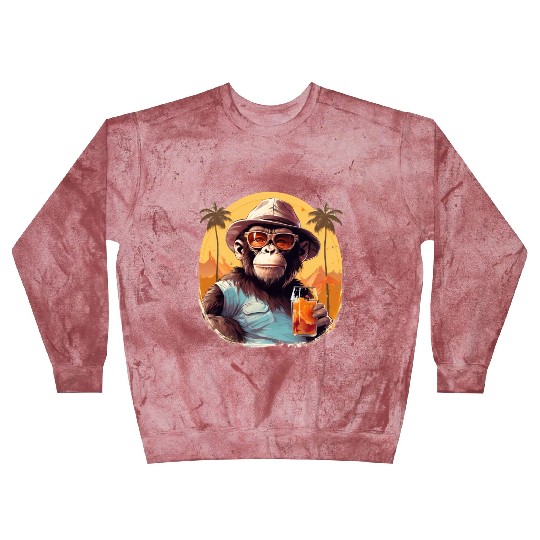 Cool Monkey With Drink Funny Animals Chimpanzee Blast Sweatshirts