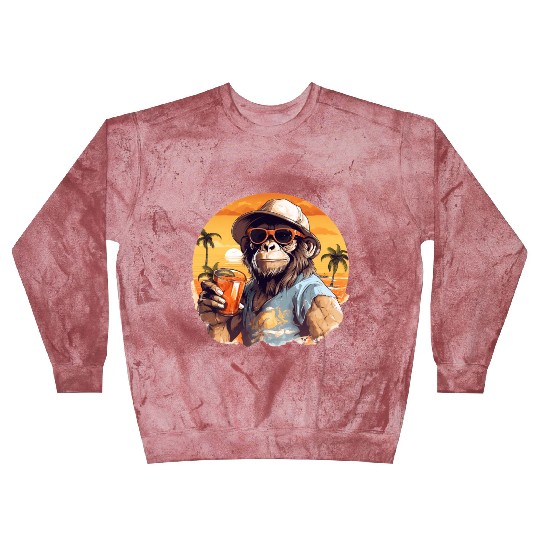 Cool Monkey With Drink Funny Animals Chimpanzee Blast Sweatshirts