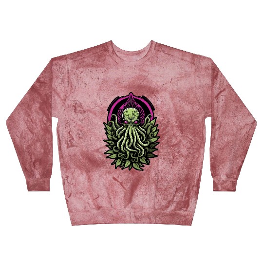 Colorful Cthulhu Blast Sweatshirts with Marijuana Leaves