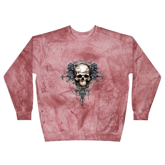 Gothic Art Print with Skull and Roses Blast Sweatshirts