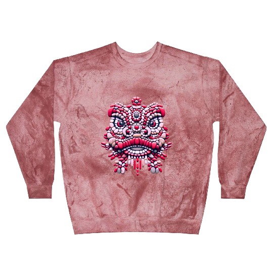 Chinese New Year - Pink Peony Lion Dance Mask Blast Sweatshirts