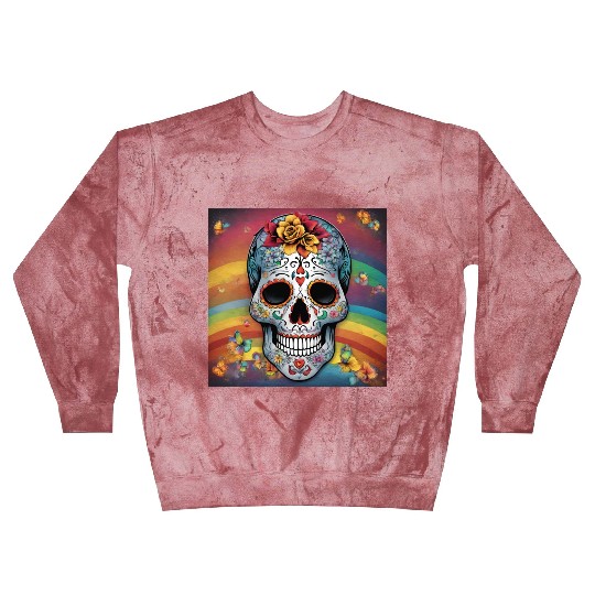 A Sugar Skull pastel colors & Rainbow Blast Sweatshirts