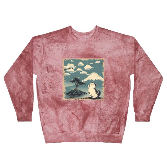 Mt. Fuji Kitten Papyrus Scroll Retro Japanese Art Blast Sweatshirts