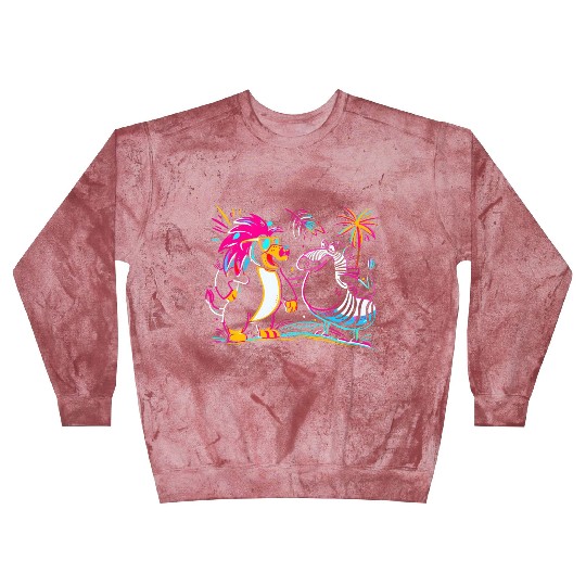 Tropical Neon Beats: Lion & Zebra's Beach Party Blast Sweatshirts