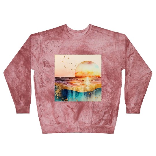 Sunset Beach Watercolor Painting Blast Sweatshirts