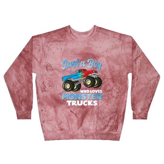 Just A Boy Who Loves Monster Trucks Toddler Kids Blast Sweatshirts