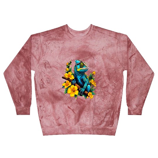 Chameleon on a Branch Surrounded by Flowers Blast Sweatshirts
