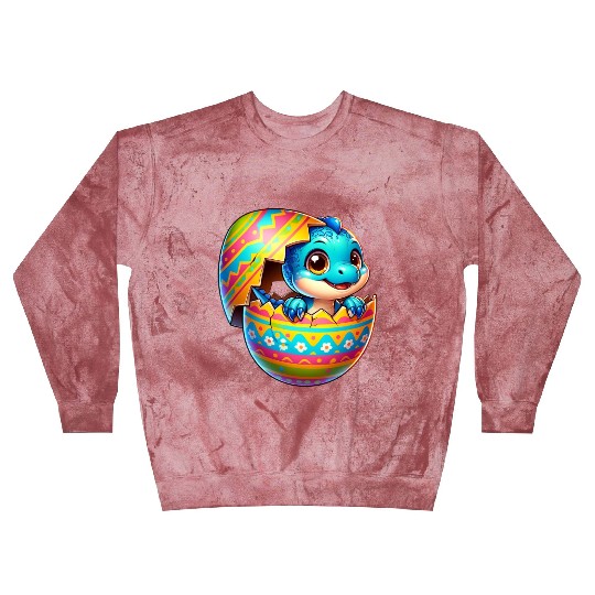 Easter Egg Dino T-Rex Hatching Colorful Cartoon Blast Sweatshirts