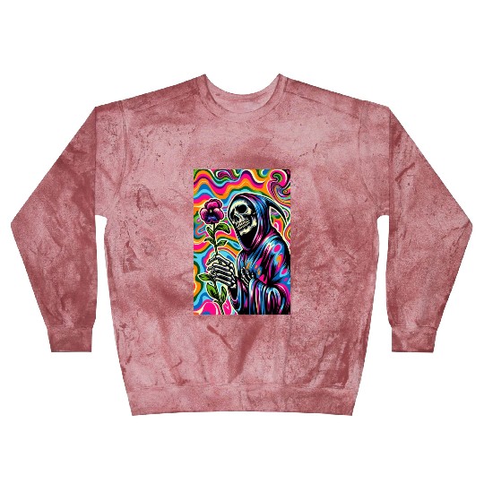 Psychedelic Grim Reaper Holding Sweet Pea Flower Blast Sweatshirts