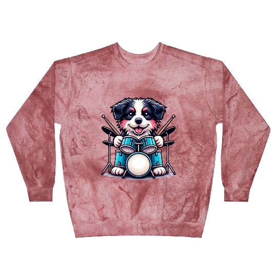 Cool Border Collie Drummer Puppy Design Blast Sweatshirts