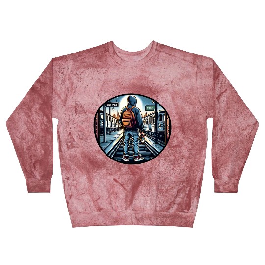 AI Teen in Outdoor Subway Yard - Circle Border Blast Sweatshirts