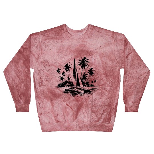 Catamaran Sailing Boat With Palm Trees Blast Sweatshirts