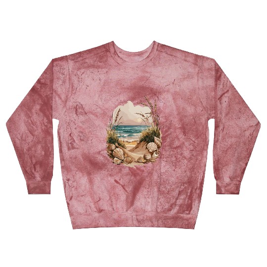 Seashell Beach Scene Serene Ocean Landscape Blast Sweatshirts