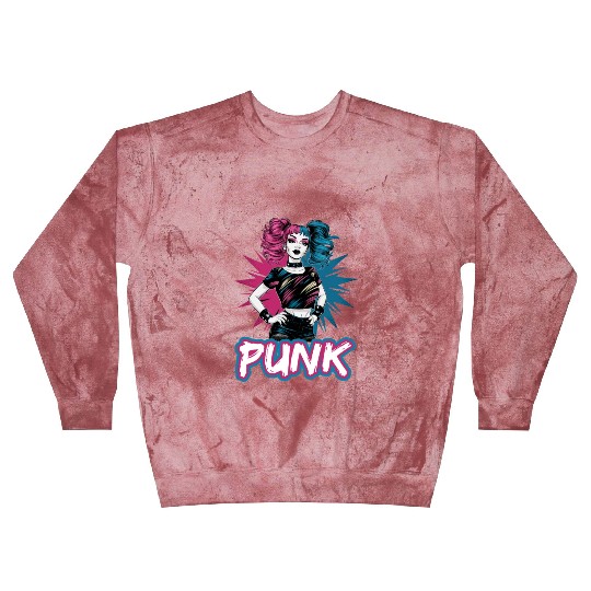 Punk girl with pink and blue hair retro style for Blast Sweatshirts