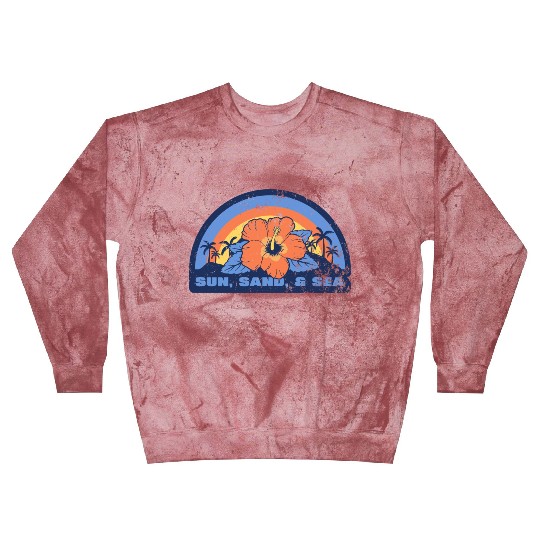 Vintage Sunset Beach Hibiscus Flower Blast Sweatshirts, Trop