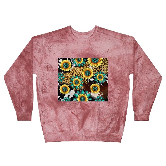 Turquoise Gemstone Sunflowers Leopard Cowhide Blast Sweatshirts