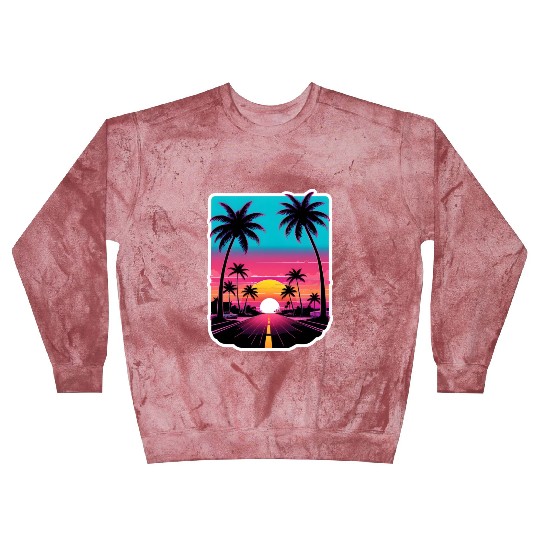 Lonely Road to Miami Sunset Vaporwave 80s Blast Sweatshirts