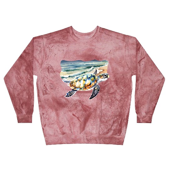 Sea Turtle at the Beach in Watercolor Blast Sweatshirts