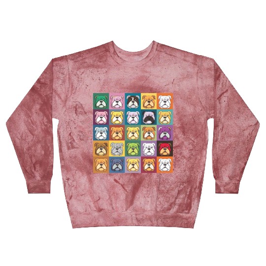 Bulldog Patchwork: Vivid Canine Quilt Blast Sweatshirts