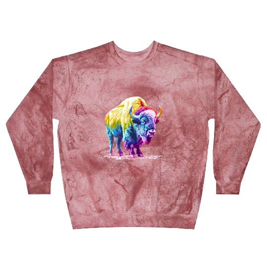 Vibrant Rainbow Buffalo Artwork Blast Sweatshirts