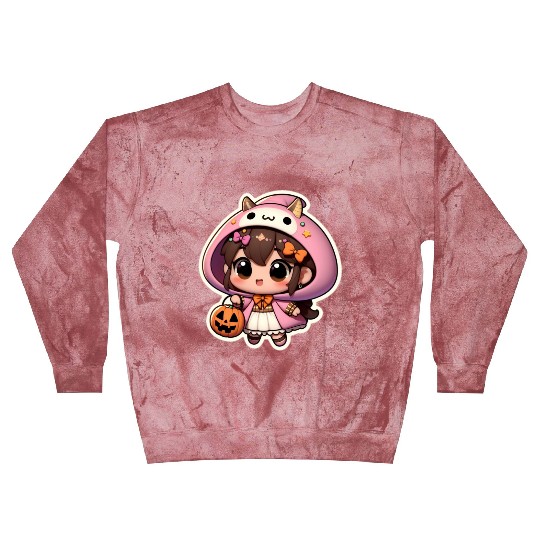 Tender little girl with pumpkin on Halloween Blast Sweatshirts