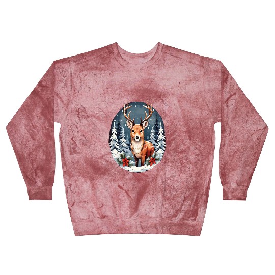 Christmas Deer with Poinsettia and Snow Blast Sweatshirts