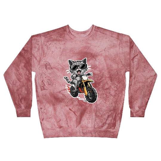 Cat Wearing Sunglasses Riding a Dirt Bike Blast Sweatshirts