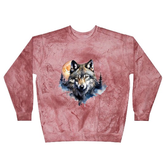 Wolf Portrait Under Full Moon Design Blast Sweatshirts