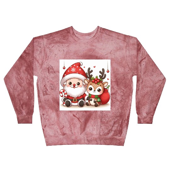 Festive Santa and Reindeer Illustration Blast Sweatshirts