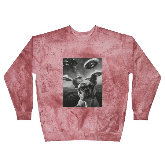 Funny French Bulldog Dog Selfie with UFOs Alien Blast Sweatshirts