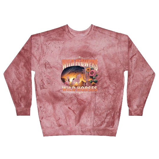 Wild Horses Cowgirl Women's Wildflowers And Horses Blast Sweatshirts