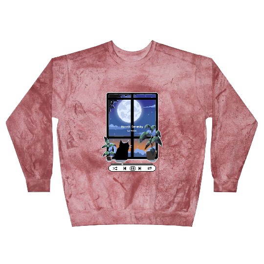 Pixel Lofi Black Cat Moonlit Serenity Blast Sweatshirts