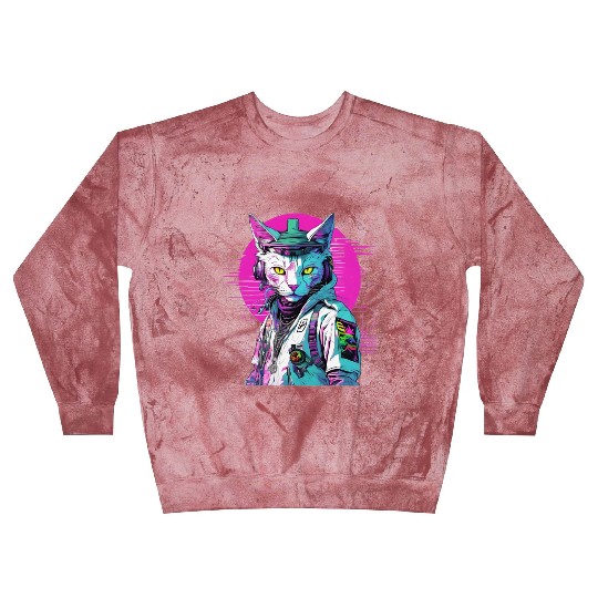 Neon Cyberpunk Warrior Cat Blast Sweatshirts