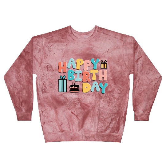 Happy Birthday Typography Art with Cake & Gifts Blast Sweatshirts