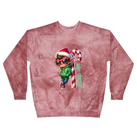 Merry Christmas Cool Elf with Candy Cane Vibes Blast Sweatshirts