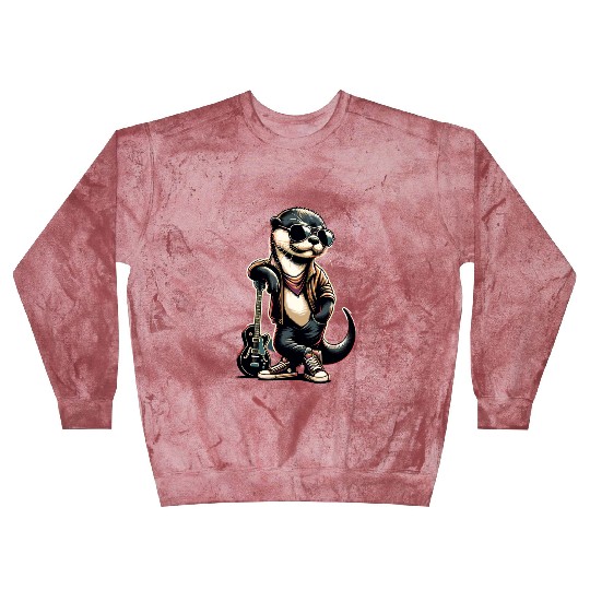 Cool Otter with Guitar in Shades and Leather Blast Sweatshirts
