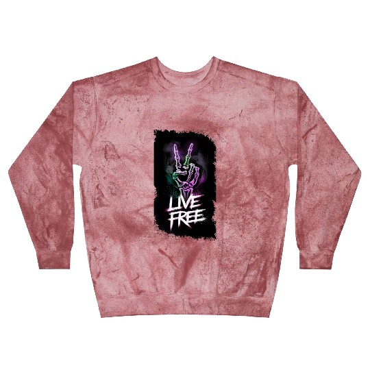 "Live Free Neon Skeleton Hand Design" Blast Sweatshirts