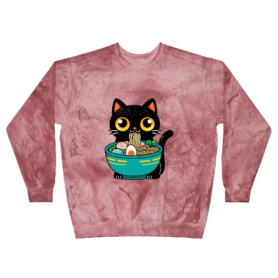 Funny Cat Eating Ramen Japanese Cat Ramen Noodles Blast Sweatshirts