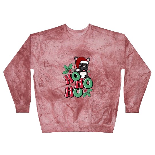 HO HO HO French Bulldog Holly Leaf Funny Blast Sweatshirts