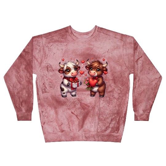 Cute cartoon valentines highland cow Blast Sweatshirts