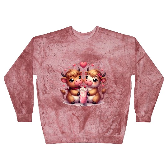 Cute Cartoon Valentines Highland Cow Blast Sweatshirts